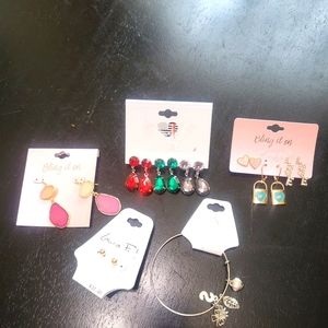 Earring bundle -8 new pairs of earrings and a new silver colored charm bracelet